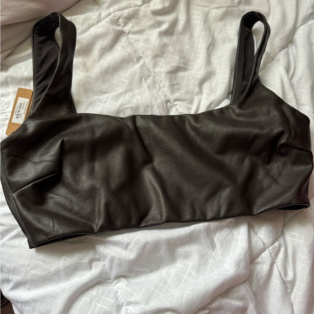 Skims Faux Leather Bralette in Color Soot